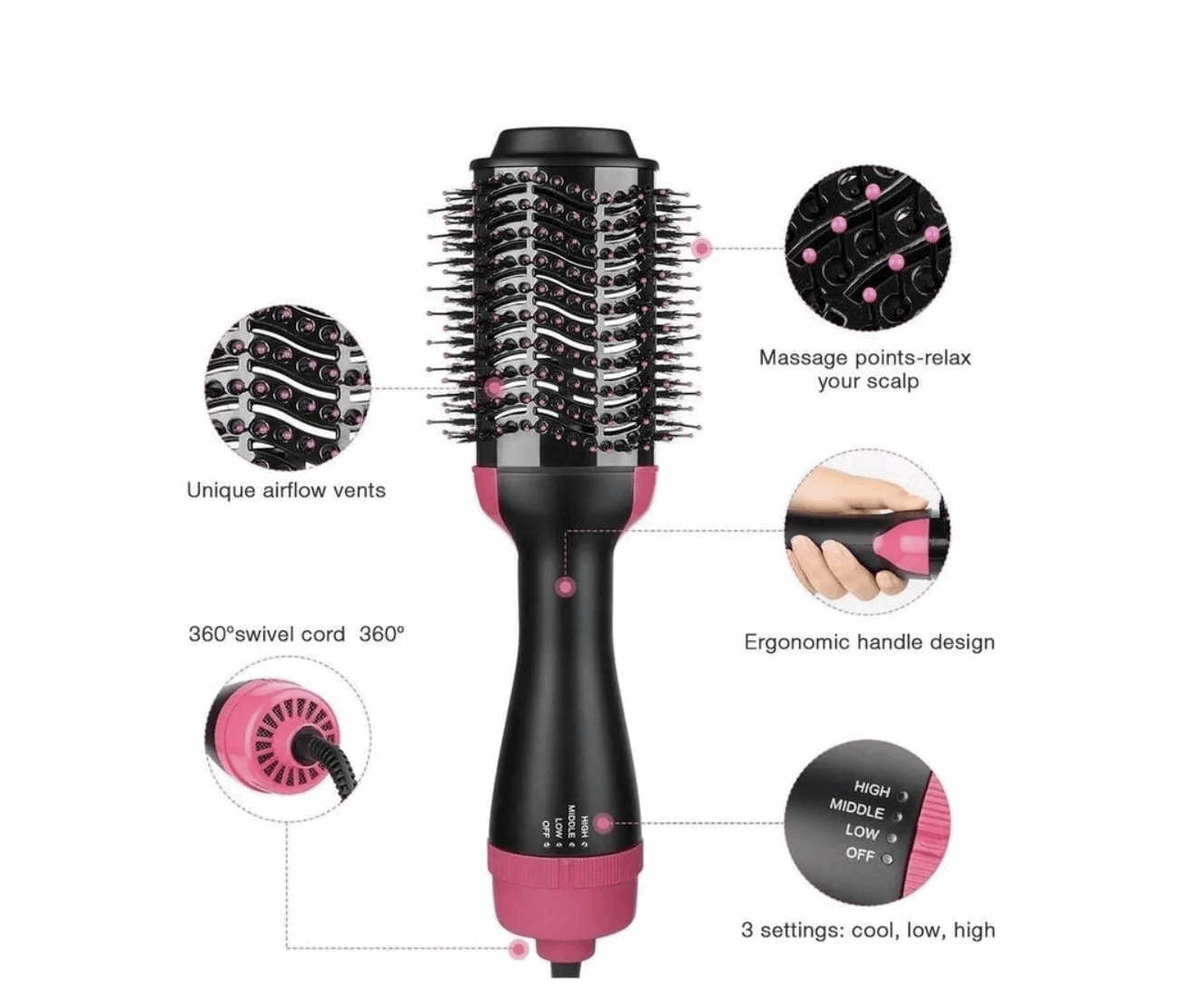 CEPILLO SECADOR GIRATORIO PARA CABELLO MercadoWeb