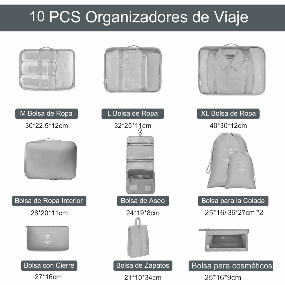 🧳🛫ENVÍO GRATIS Kit de 10 Organizadores para Ropa y Maleta MercadoWeb